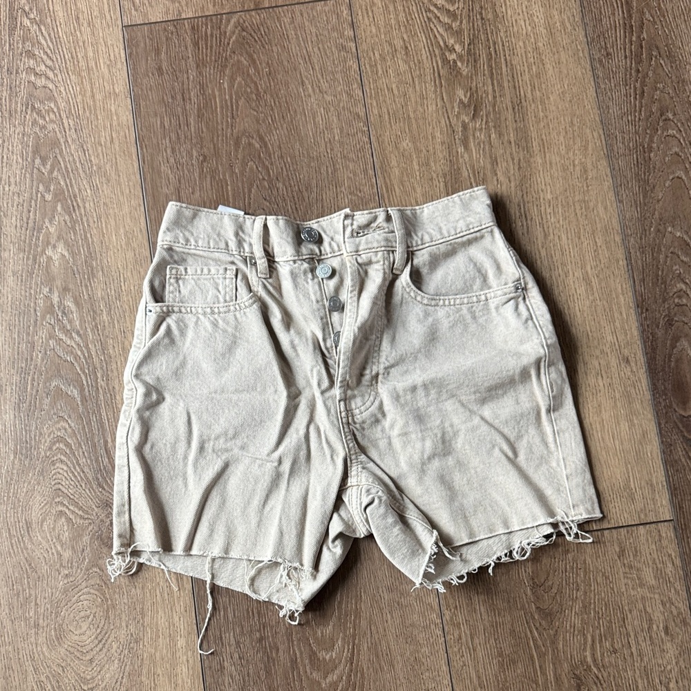 PacSun Raw-Hem High-Rise Beige Denim Shorts